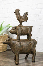 Western Farmhouse Cast Iron Rustic Rooster Pig And Cow Stacked DecorScul... - £33.56 GBP