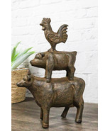 Western Farmhouse Cast Iron Rustic Rooster Pig And Cow Stacked DecorScul... - £33.27 GBP