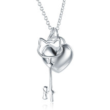 Kids Girl Heart Key Pendant Necklace Solid 925 Sterling Silver Jewelry FN8062 - £28.53 GBP