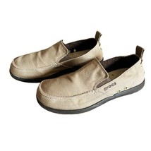 Crocs Mens Size 7 Walu Canvas Slip On Loafers Boat Shoes 11270 Khaki Beige Tan  - £21.21 GBP