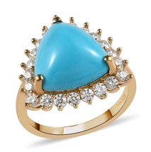 Natural Turquoise Engagement Ring, 14K Gold Plated Triangle Shape Wedding Ring - £64.25 GBP
