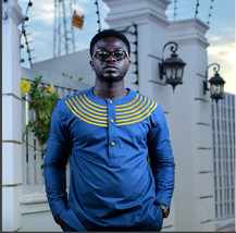Blue &amp; Gold Men&#39;s Long Sleeve Shirt African Clothing Men&#39;s Wear Men&#39;s Fa... - £46.86 GBP+