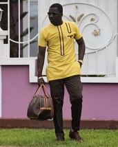 Yellow &amp; Brown Men&#39;s Long Sleeve Shirt and Pants African Clothing Men&#39;s ... - $85.00+