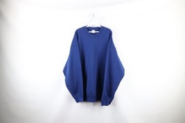 Vtg 90s Streetwear Mens 3XL Faded Blank Heavyweight Crewneck Sweatshirt Blue USA - £43.48 GBP