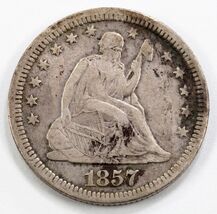 1857 25C Seated Liberty Quarter in Fine+ Condition, LIBERTY Bold and Clear - $69.29