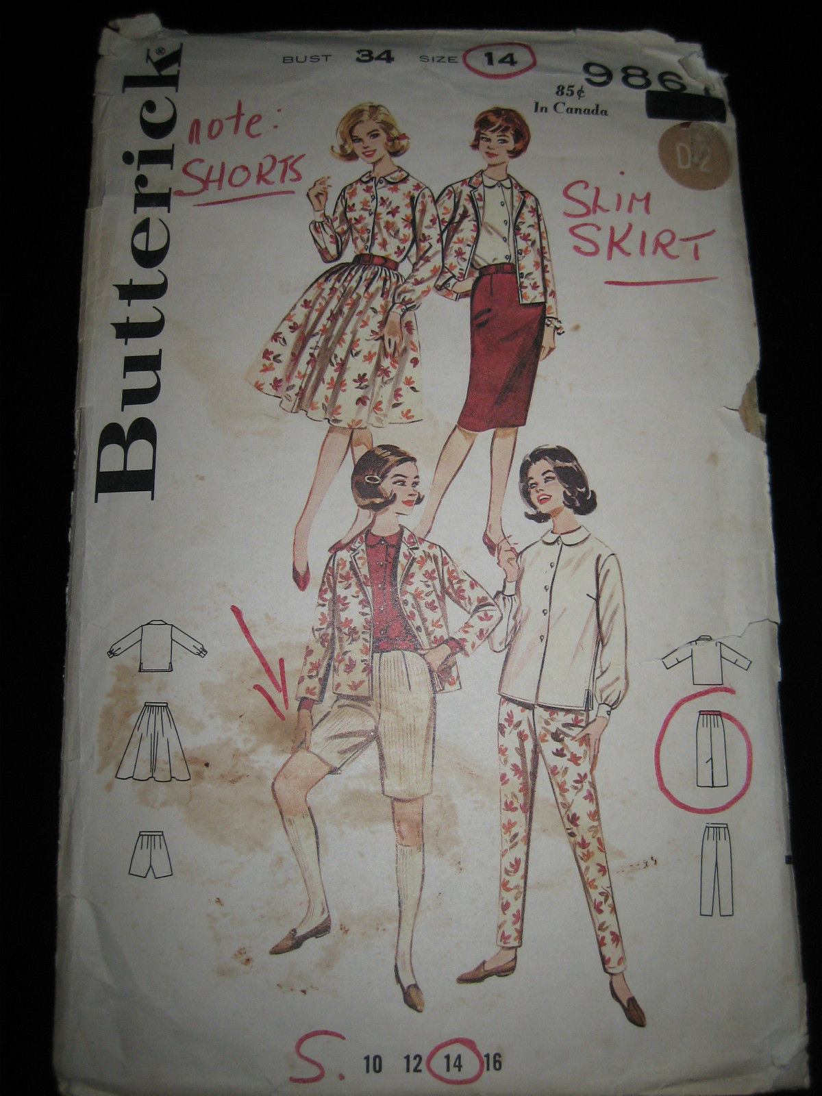 Butterick 9867 Pants, Shorts, Skirt, Jacket & Shirt Pattern - Size 14 Bust 34 - $15.03