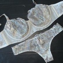 Victoria&#39;s Secret unlined 32D,36D,36DDD BRA SET M thong green embroidery crystal - £79.37 GBP