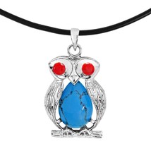 Exotic Sterling Silver Owl with Turquoise Black Rubber Necklace - £21.54 GBP