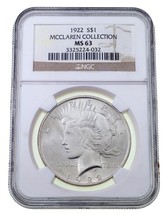 1922 Argent Paix Dollar Classé Par NGC Comme MS-63 Mcclaren Collection - €78,21 EUR