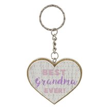 Best Grandma Ever heart shaped wooden keyring with pink &amp; purple glitter writing - £3.81 GBP