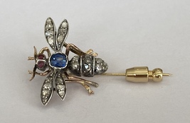  Antique butterfly gold /silver brooch with sapphire, rose diamonds and ruby - £956.39 GBP