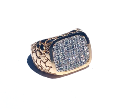 Vintage Men&#39;s 1ct Pave Diamond Nugget 14K Gold Ring - £2,607.53 GBP