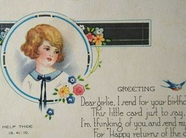Birthday Greeting Dear Girlie Postcard Blue Bird Flowers Series 395 S P Co. - £6.31 GBP