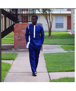 Blue and White Men&#39;s Long-sleeve Shirt and Trousers African Clothing Men... - $116.37 CAD