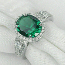 3Ct Oval Cut Green Emerald Diamond Halo Engagement Ring 14K White Gold Over - $96.53