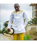 White &amp; Gold Men&#39;s Long Sleeve Shirt and Trousers African Clothing Men&#39;s... - $116.37 CAD