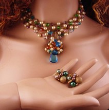 Vintage necklace / clip on beaded earrings/ FABULOUS Cluster choker &amp; Earrings / - £232.05 GBP