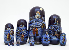 Christmas Eve Scenic Nesting Doll - 10&quot; w/ 10 Pieces - £318.20 GBP