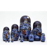 Christmas Eve Scenic Nesting Doll - 10&quot; w/ 10 Pieces - £318.94 GBP