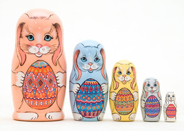 Easter Bunnies with Eggs Nesting Doll - 5&quot; w/ 5 Pieces - £39.91 GBP