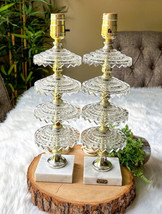 Vintage Clear Cut Glass Tiered Table Lamp ITALIAN Marble Base Italy MCM Pair Set - £110.30 GBP