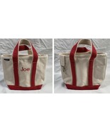 Lands End Canvas Tote Bag Joe Embroidered Off White Red Straps 12&quot; x 9&quot; ... - $34.60