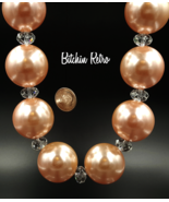 You and I Vintage Necklace with Peach Pearlized Beads and Rhinestones - £18.34 GBP