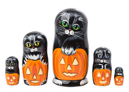 Halloween Cat Nesting Doll - 5&quot; w/ 5 Pieces - £51.43 GBP