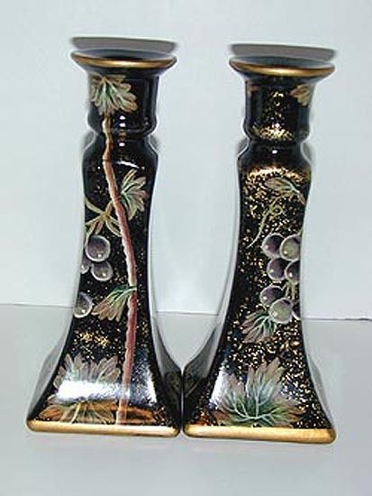 Grape leaf design black stoneware, earthenware candlesticks - $13.95