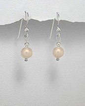 .925 Sterling Silver And Freshwater Peach Pearl Hook Earrings - £17.54 GBP