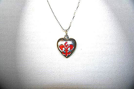 Primary image for SILVER HEART PENDANT W/ FLEUR DE LIS AND 18 INCH SILVER CHAIN NECKLACE I