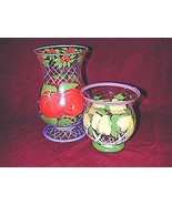 Hand Painted Fruit Pattern multi-Colored, Glass, Hurricane Candleholders - $14.95
