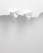 .925, Sterling Silver Heart Shape Stud Earrings With Clear, Cubic Zirconia Stone - £15.77 GBP