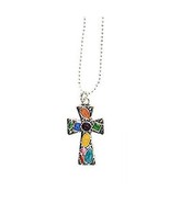 MULTI COLORED ENAMEL CROSS NECKLACE 16 INCH NO STONE, SILVER PLATED, PEN... - £12.60 GBP