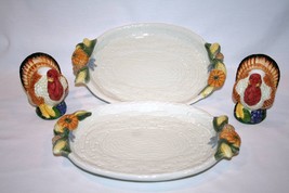 BENCHMARK Thanksgiving 2 Small Serving Platters + Turkey Candle Holders #795 - £15.89 GBP