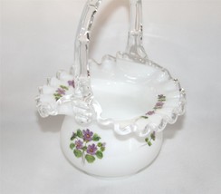 Fenton Silvercrest Hand Painted Violets in the Snow Basket, Unsigned    #1345 - £35.96 GBP