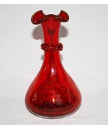 Red Orange Amber Crackle Art Glass with Ribbon Vase #1767 - £18.90 GBP