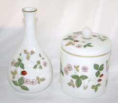 Wedgwood England Wild Strawberry Bone Chine Bud Vase &amp; Candy Jar #1360 - £46.35 GBP