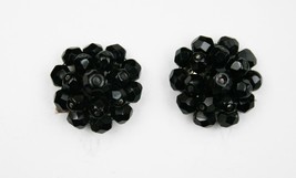 Vintage Laguna Black Glass Bead Cluster Clip On Earrings  J253 - $16.00