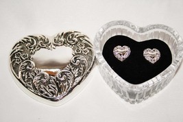 Avon Silver Plated Heart Treasures Gift Set Trinket Box &amp; Earrings -NIB-... - £28.52 GBP
