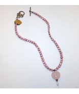 Pink Baroque Pearl Rose Quartz Heart Pendant Sterling Toggle Necklace J94JS - £50.81 GBP