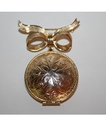 Vintage Avon Gold Toned Perfume Locket Bow Brooch  J204GS - £11.85 GBP