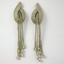 Vintage 6-5/8&quot; Clear Crystal Dangle Clip Earrings  J127JS - £99.55 GBP