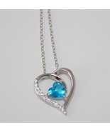 Silver Tone Chain Necklace with Aqua CZ Heart Pendant NEW  J227 - £15.73 GBP