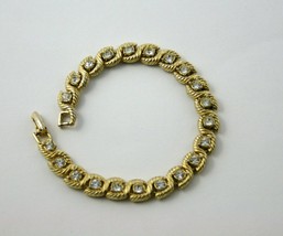Vintage Unmarked Gold Tone Clear Crystal Tennis Bracelet J136GS - $16.00