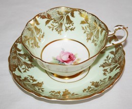 Paragon A391 Mint Green, Gold, Pink Rose Tea Cup &amp; Saucer Set - £64.10 GBP