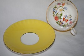 Aynsley England Bright Yellow Cottage Garden Butterfly Florals Cup &amp; Saucer Set - £47.08 GBP