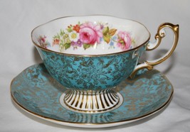 Royal Albert Turquoise Gold Chintz Tea Cup &amp; Saucer Set Multi-Colored Flowers - £59.43 GBP