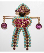 Vintage Gold Tone Colorful Crystal Oriental Water Carrier Brooch Pin J244 - £58.99 GBP