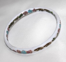 Vintage Glass Chinese White Floral Cloisonne Bangle Bracelet J116RJ - £30.37 GBP